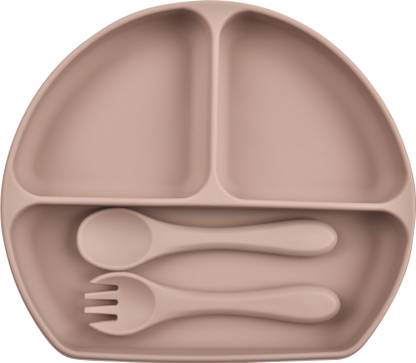 SAEKOS Silicone Baby Tableware Set, Baby Food Plate with Spoon, Fork  - Silicon