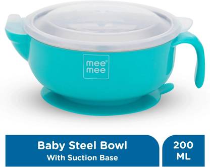 MeeMee Stay Warm Baby Steel Bowl with Suction Base (Blue)  - Steel