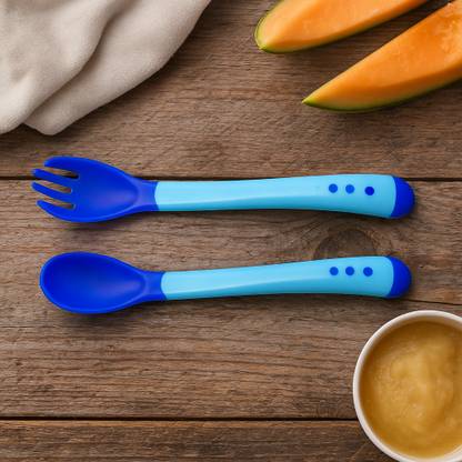 AEREX Heat Sensitive Baby Feeding Spoon & Fork Set | Temperature Sensing Spoon  - Plastic
