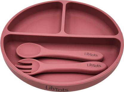 LilyTots Spacious Plate with Strong Suction Base - FDA Approved, Encourages Self Eating  - Silicone