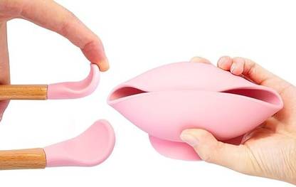 DANSR Food Grade Silicone Suction Cup Bowl & Wooden Spoon  - SILICONE