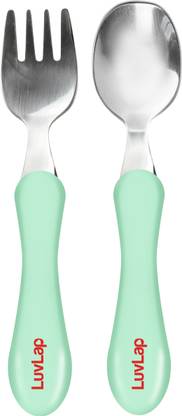 LuvLap Premium Stainless Steel Baby Spoon & Fork Set for Baby Feeding  - Stainless steel