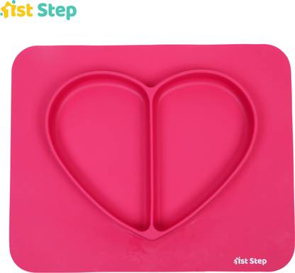 1st Step Microwave Safe And Dishwasher Safe Silicone Feeding Plate With Anti-Skid Base - Red  - Silicone