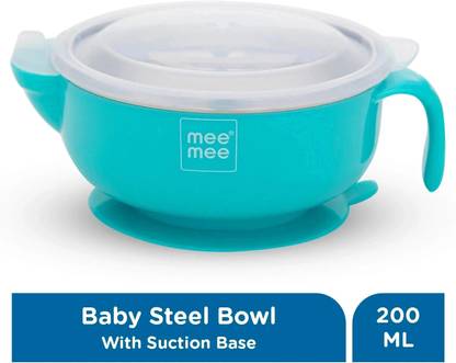 MeeMee Stay Warm Baby Steel Bowl with Suction Base (Blue)  - Steel