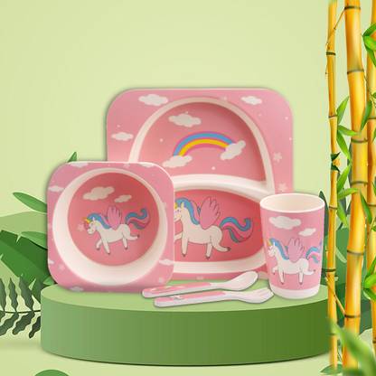 TONY STARK Bamboo Fiber Eco Friendly Baby Self Feeding Dinner Utensils Set  - Kids Toddlers and Babies, Set of 5 (Plate, Bowl, Cup, Spoon, Fork)Bamboo Fiber