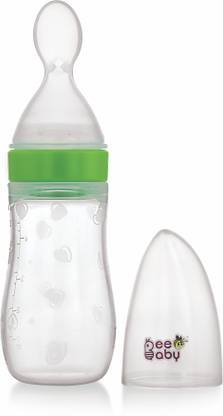 Beebaby Squeeze Silicone Food Feeder For Baby 150ML 5oz. (Green)  - Bottle :- Liquid Silicone Rubber, Spoon :- Plastic Polypropylene