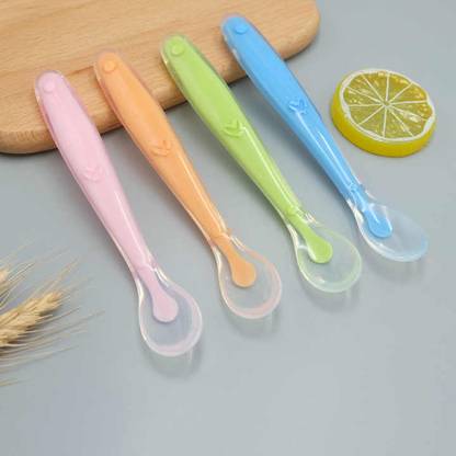Saraswati kart Silicone Baby Self Feeding Spoon with Ultra Soft Tip 4 M+  - Silicone, Stainless Steel