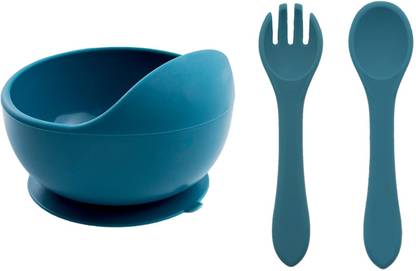 Rsentera Silicone Meal Bowl with Spoon & Fork Set for Baby BPA Free Non-Slip Suction  - Silicon