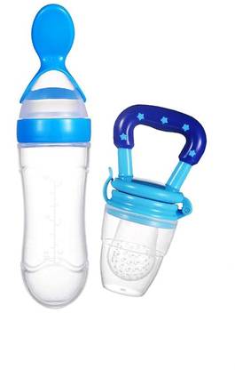 Vadhavan BPA Free Squeeze Style Bottle Feeder with Dispensing Spoon and Fruit Feeder  - Silicone