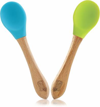 Beebaby Nurture Bambu Silicone Baby Feeding Spoons. 100% BPA Free Weaning Spoons.  - Wooden Handle, Silicone Tip