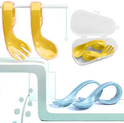 BABYMOON Learn to Eat Baby Self Feeding Set, Spoon and Fork along with Storage Box  - Silicone