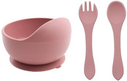 Rsentera Silicone Baby Feeding Bowl Spoon & Fork Set - Non-Slip Suction, Safe for Babies  - Silicon