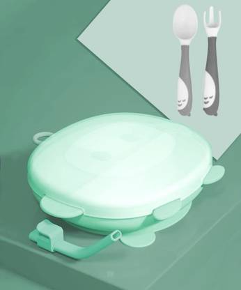 StarAndDaisy Baby Plates for Toddlers Silicone Plates /Kids BPA Free Plates with Set of Spoon  - Silicone