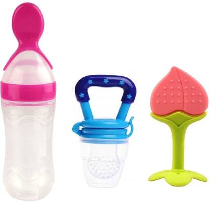 SHOPPIZONE Combo of Baby Silicone Bottle, Food Nibbler for Fruit Food Feeder&Fruit Teether