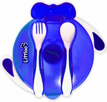 Littloo Feeding Bowl with Fork & Spoon | Suction Cup for Hassle-Free Feeding | for Kids  - Plastic