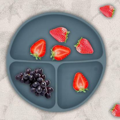 PEEPER Silicone Big Suction Plates with 3 Deep Divided Sections for Babies -Dark Grey  - Silicone