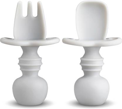 LuvLap Baby Weaning Spoon & Fork Set, Chewable Silicone Utensils  - Food Frade Silicone