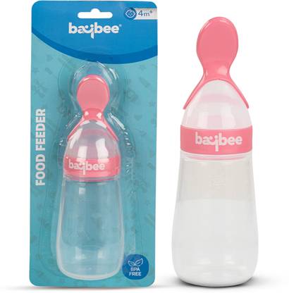 baybee BPA Free Silicone Squeezy Food Feeder Bottle with Spoon for Baby 3+ Months  - Silicone