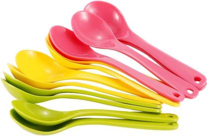CRAZYGOL Food Grade Plastic Premium Quality Multicolour Spoon Set of 12 Piece for Baby Feeding - Plastic - Plastic