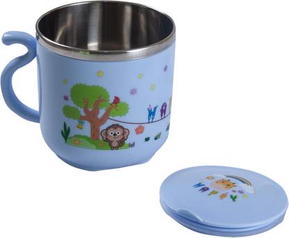 Baby Moo Stainless Steel Water Cup with Lid Happy Monkey Baby Feeding Cup For Age 1-10 Yr  - Food Grade Silicone