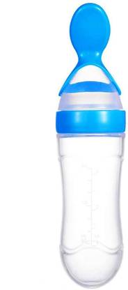 Kidsify 90ML Newborn Baby Feeding Bottle Toddler Safe Silicone Squeeze Feeding Spoon Milk Cereal Bottle Baby Training Feeder (Blue)  - Silicone