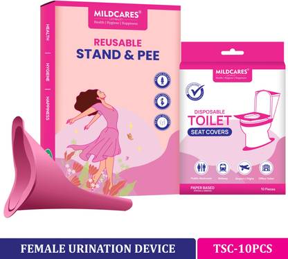 Mildcares Reusable Stand and Pee with Disposable Toilet Seat Covers | Travel-Friendly | & Reusable Female Urination Device