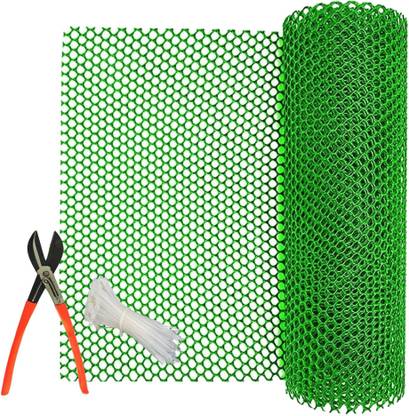Singhal Garden Tree Guard Net 4 Ft X 5 Ft, Green with 1 Cutter & 50 PVC Tags Plastic Fence Post