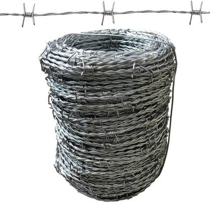 HORIZON TRADE Barbed Wire Fence 300 Ft (100 Mtr)10 KG, 4 Barb Wire Roll 13 Gauge Plated, Iron Fence Post