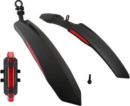 ABC AMOL BICYCLE COMPONENTS Front& Rear Mudguard with Reflective Tape and Iron Fitting With Rear Cycle Light Full Length Front & Rear Fender