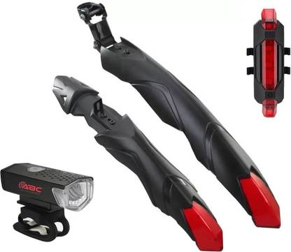 BYKING Front & Rear Mudguard Dual Tone with Iron Fitting & with Cycle Light Full Length Front & Rear Fender