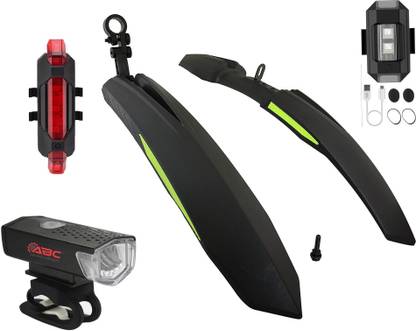 ABC AMOL BICYCLE COMPONENTS Front& Rear Mudguard With Iron Fitting With Cycle Front Rear & Helmet Light Full Length Front & Rear Fender