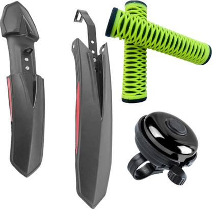 NSV Bicycle Front & Rear Metal Fitting Mudguard With Cycle Handlebar Grip & Bell Full Length Front & Rear Fender