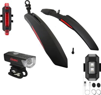ABC AMOL BICYCLE COMPONENTS Front& Rear Mudguard With Iron Fitting With Cycle Front Rear & Helmet Light Full Length Front & Rear Fender