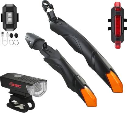 ABC AMOL BICYCLE COMPONENTS Bicycle Front & Rear Mudguard With Premium Cycle Front Rear & Helmet Light Full Length Front & Rear Fender