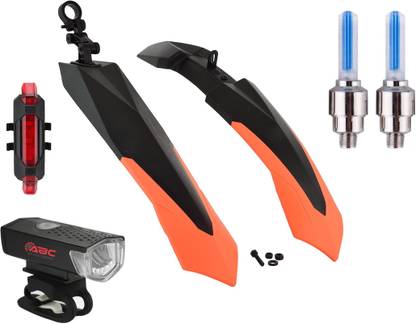 ABC AMOL BICYCLE COMPONENTS Front & Rear Mudguard Dual Tone & with Premium Cycle Front,Rear & Valve Light Full Length Front & Rear Fender