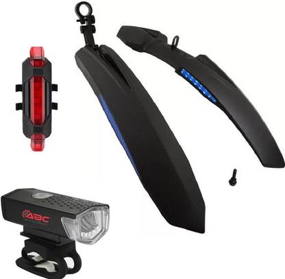 COZYCOOL Front& Rear Mudguard with Reflective Tape and Iron Fitting With Rear Cycle Light Full Length Front & Rear Fender