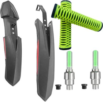 NSV front & rear Cycle Mudguard With Cycle Tyre valve Light & Handlebar Rubber Grip Full Length Front & Rear Fender