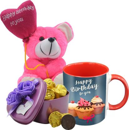 Midiron Birthday Gift For Your Love One's That Comes With 15 Pieces Luxury Dark Chocolate in Tin Box, Printed Ceramic Mug and Happy Birthday Quoted Teddy IZ19Choco15Tinbox4PurMUrTHB-DTBirthday-87 Ceramic, Silk Gift Box