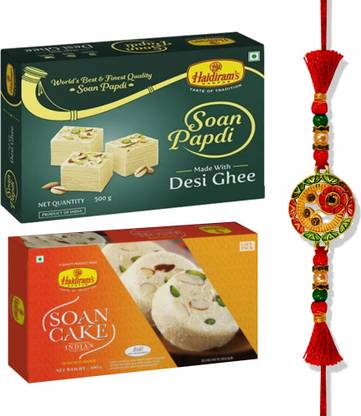 Haldiram's Nagpur Soan Papdi(Desi Ghee)500g,Soan Cake Pack(400g) With Rakhi Assorted Gift Box