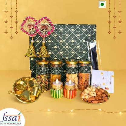 Goshudh 9 Item Diwali Gift Hamper Dry Fruits (Cashews, Almonds, Raisins) Assorted Gift Box
