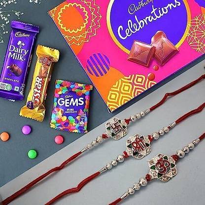 CraftVatika Rakhi Set of 3 for Brother with Chocolate Gift Combo Assorted Gift Box