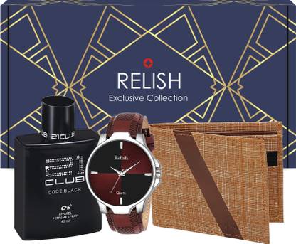 Relish Boys Gift Combo Brown Watch, Wallet, Perfume | Gift Pack for Every Occasions . Paper Gift Box