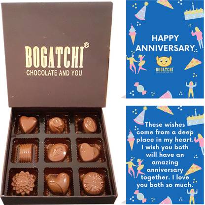 BOGATCHI Chocolate Gift Box Card and Chocolates Combo - 9pcs + Free Blue Card Plastic Gift Box
