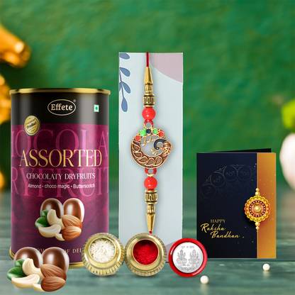 Effete Rakhi Combo for Brother with chocolate(almond-butterscotch)(96-GM)Y22K1_503_AS Assorted Gift Box