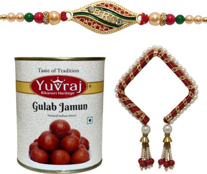 Yuvraj Food Product bhaiya or bhabhi rakhi set with Gulab jamun 1 kg pack Assorted Gift Box