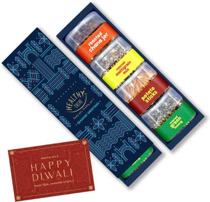 Healthy Treat Savouries Mix Diwali Gift Box Hamper With Diwali Greeting Card Assorted Gift Box