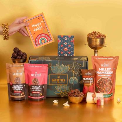 EAT BETTER CO Sneh Rakhi Hamper for Brother, 7-Items Assorted Gift Box