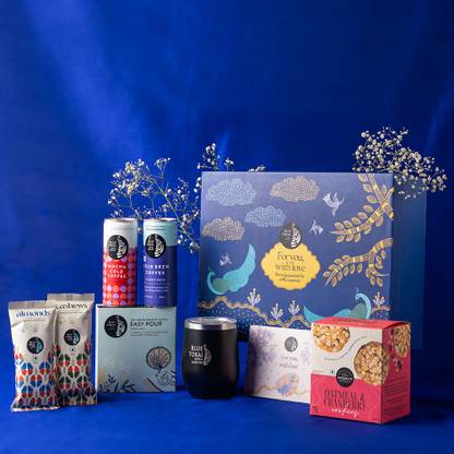 Blue Tokai Coffee Roasters Premium Gift Hamper|Cookies, Snacks, Coffee Cans, Easy Pour Bags & Insulated Mug Assorted Gift Box