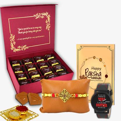 Midiron Beautiful Rakhi with watch & Raksha Bandhan Card for brother IZGB1711 Paper Gift Box
