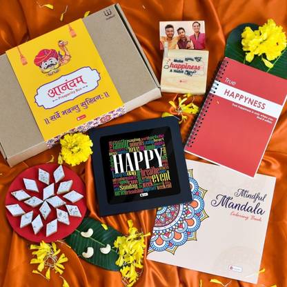 Indigifts Diwali Gifts For Staff Motivational Quote Poster Frame, Diya, Wooden Photo Stand, Diary, Coloring Manadala Book, Cookies, Mukhwas Diwali Combo Pack - Diwali Gifts For Employee, Diwali Gift Hamper_C-CM202-PBXC21009 Assorted Gift Box